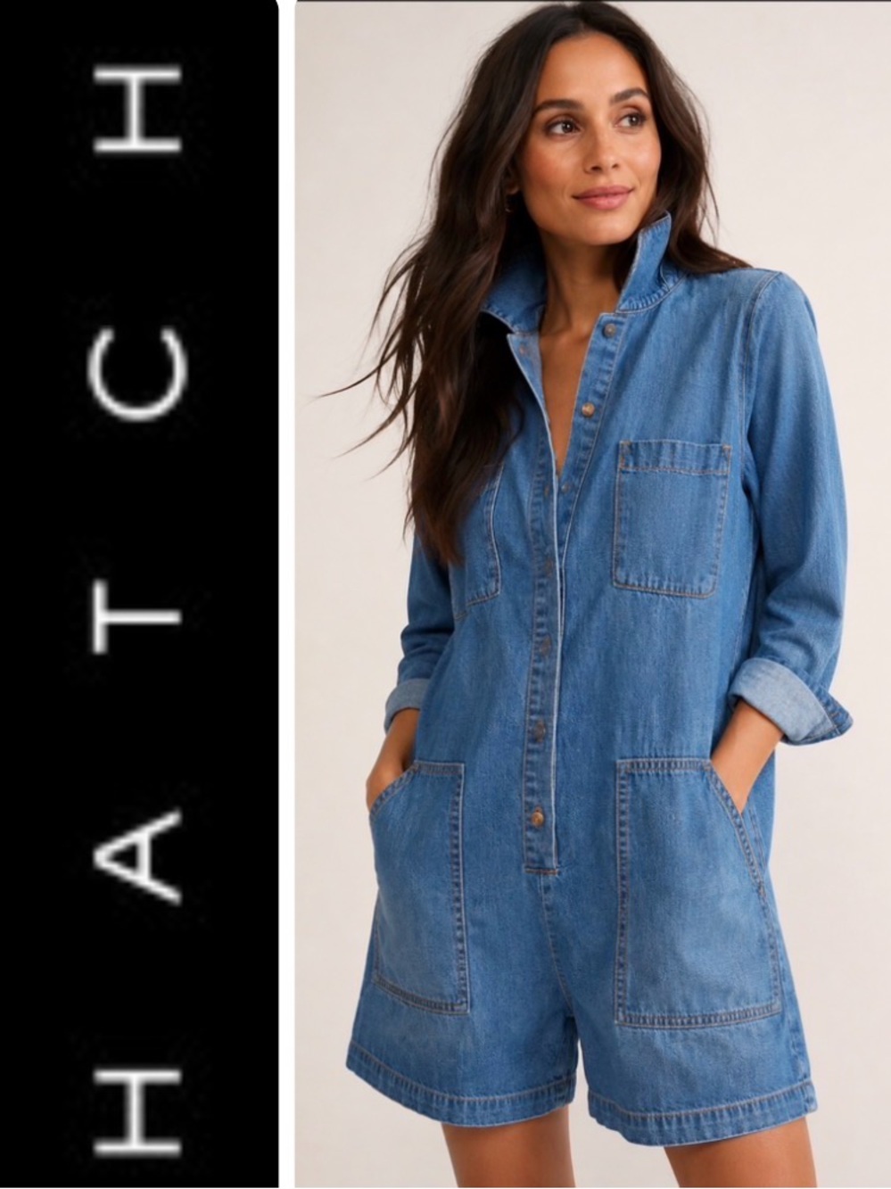 Hatch Denim Maternity Utility Romper | Size 1 (US Small)
